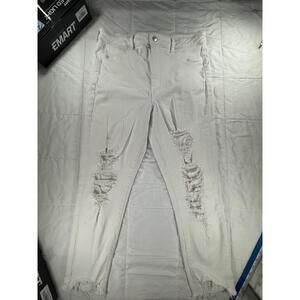 American Eagle Womens 16 Off-White Hi-Rise Crop Raw Hem Jeans